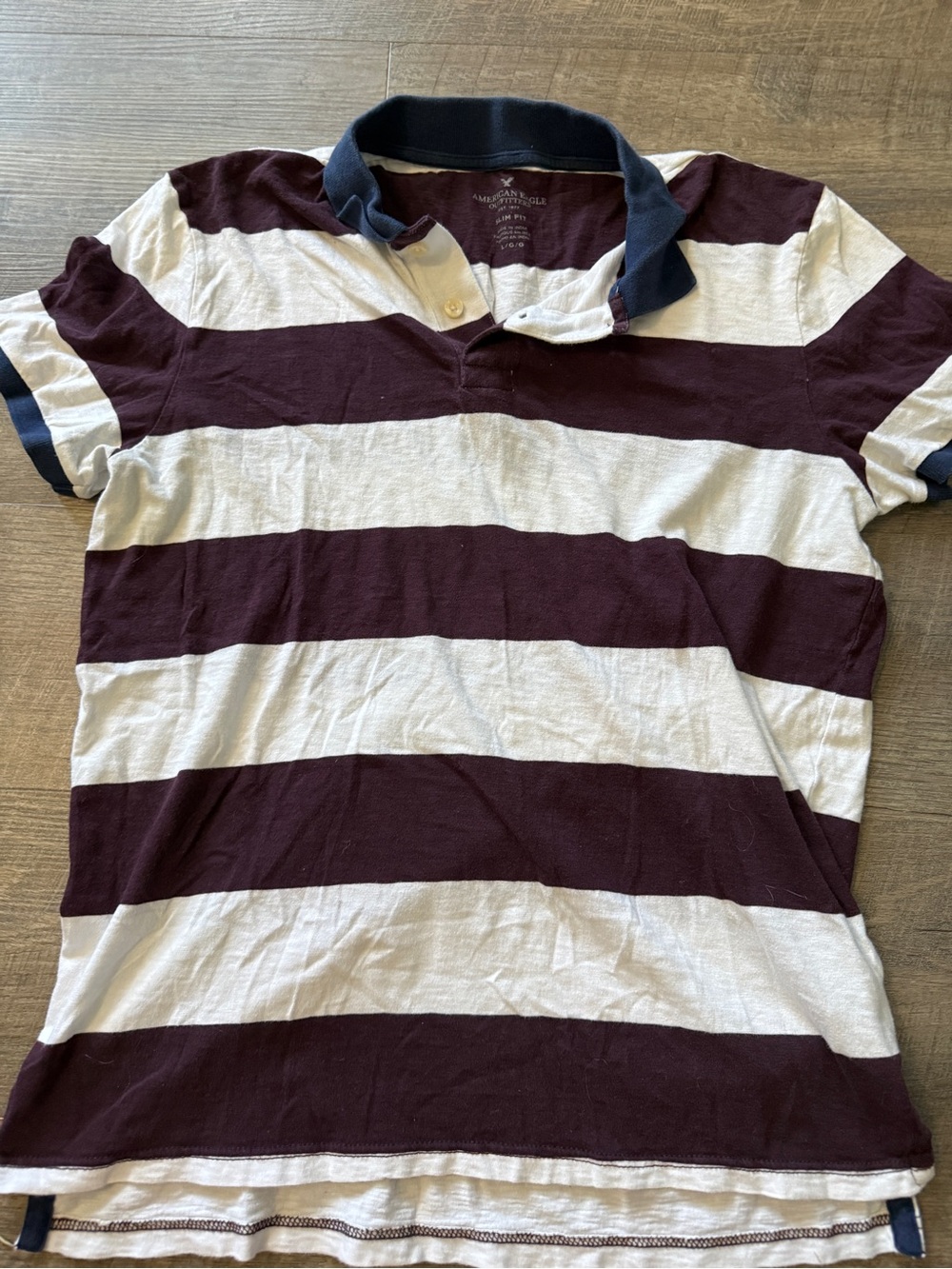 American Eagle Outfitters Burgundy and cream Striped Polo